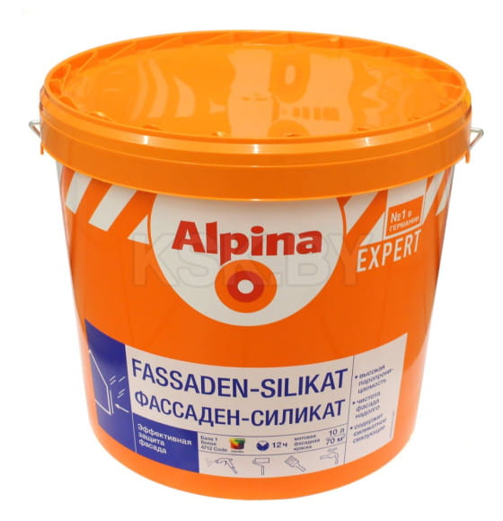 Краска в/д  фасадная Alpina EXPERT Fassadenweiss Silikat Base1, 10 л  (14,6 кг) (948106366) 