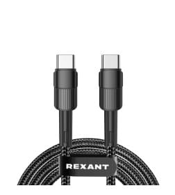 Кабель Type-C - Type-C, 5A, 100Вт, 1 м (в черной нейлоновой оплетке) REXANT 18-7072