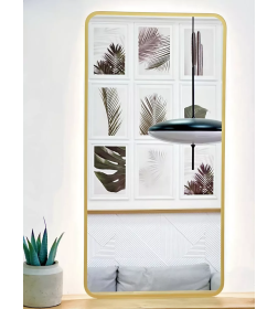 Зеркало прямоугольное с подсветкой, сенсор на касание с закругленными углами с УФ-окантовкой, 45х77 см золото Emze