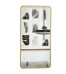 Зеркало прямоугольное с подсветкой, сенсор на касание с закругленными углами с УФ-окантовкой, 45х77 см золото Emze