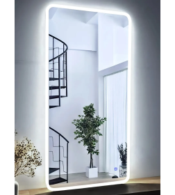 Зеркало прямоугольное с подсветкой, сенсор на касание с закругленными углами с УФ-окантовкой, 50х100 см белое Emze