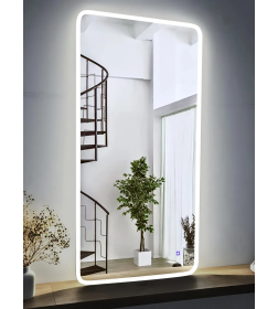 Зеркало прямоугольное с подсветкой, сенсор на касание с закругленными углами с УФ-окантовкой, 50х100 см белое Emze