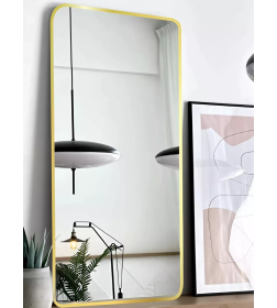 Зеркало прямоугольное с подсветкой, сенсор на касание с закругленными углами с УФ-окантовкой, 50х100 см золото Emze