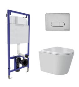 Комплект Berges: инсталляция Visam Slim 525 кнопка D3 хром глянец, унитаз VITA Rimless 49 см, сиденье дюропласт VITA Slim SO