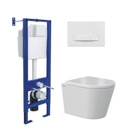 Комплект Berges: инсталляция АТОМ Line кнопка белая, унитаз VITA Rimless 49 см, сиденье дюропласт микролифт, быстросъём