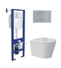 Комплект Berges: инсталляция АТОМ кнопка хром глянец, унитаз VITA Rimless 49 см, сиденье дюропласт микролифт, быстросъём