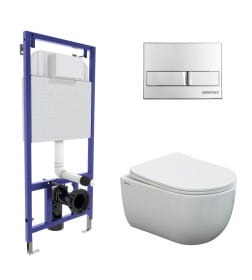 Комплект Berges: инсталляция Visam Slim 525, кнопка L3 хром глянец, унитаз VENTAS Rimless, сиденье дюропласт