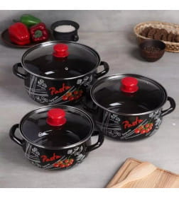 Набор кастрюль Болоньезе-1-ЭКСТРА 2/3/4 л (черный) 61915-БОЛОНЬЕЗЕ