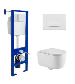 Комплект Berges: инсталляция ATOM Line 410 кнопка белая, унитаз Tornas, сидение дюропласт Tornas Slim SO