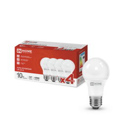 Лампа светодиодная LED-A60-VC 4PACK 10Вт 230В Е27 4000К 950Лм (упак. 4 шт.) IN HOME 4690612047645