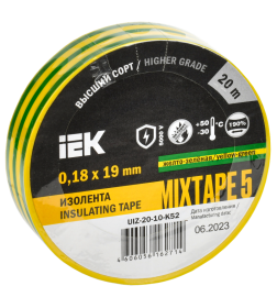 Изолента 0.18х19мм 20м MIXTAPE 5 желто-зеленая IEK