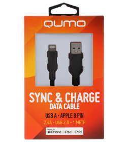Кабель USB-A на Apple 8 pin, силиконовый, 1 м, 2,4A, 5V, 12W (черный) QUMO MFI С48 Q32987