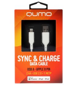 Кабель USB-A на Apple 8 pin, силиконовый, 1 м, 2,4A, 5V, 12W (белый) QUMO MFI С48 Q32988