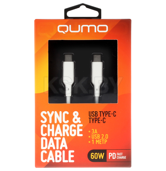Кабель Type-C - Type-C, силиконовый, 1 м, 3A, 60W, PD (белый) Qumo Q32965 (Q32965) 