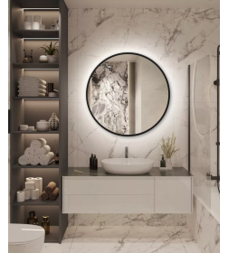 Зеркало круглое с черной УФ-окантовкой и подсветкой, 60 см (функция антизапотевания) Emze LED.UV.60.60.CHE.AF.4K