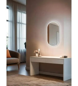 Зеркало овальное с подсветкой сенсор на касание в белой УФ-окантовке, 45х77 см Emze LED.UV.45.77.BEL