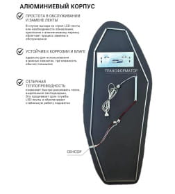 Зеркало фигурное с золотой УФ-окантовкой и подсветкой 49х115 см Emze LED.UV.NF.49.115.AUR.4K