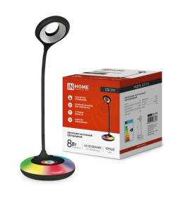 Светильник настольный светодиодный ССО 21Ч 8Вт 640Лм RGB, сенсор-диммер, адаптер (черный) IN HOME 4690612037608