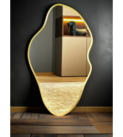 Зеркало фигурное с подсветкой в золотой УФ-окантовке 45х77 см Emze LED.UV.NF.45.77.AUR.SW.4K
