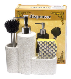 Дозатор для жидкого мыла керамический "Минимал" 350 мл с подставками для мочалки и щетки 25630484