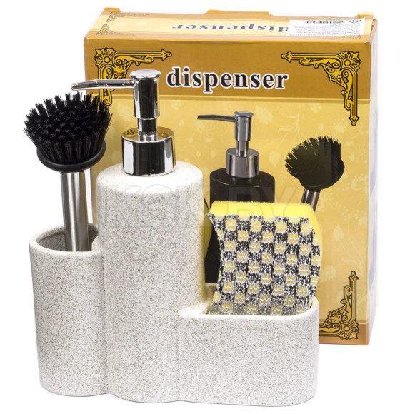 Дозатор для жидкого мыла керамический "Минимал" 350 мл с подставками для мочалки и щетки 25630484 (25630484) 