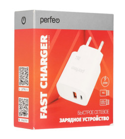 Сетевое зарядное устроиство USB-A+TYPE-C, 20W белый PERFEO