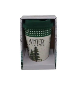 Стакан фарфоровый "Зимний" 400 мл с силиконовой крышкой ZPX230605