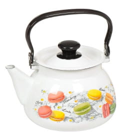 Чайник эмалированный сферический с металлической ручкой 3 л белый/цветное печенье 42104-122/6-У4БлПеч