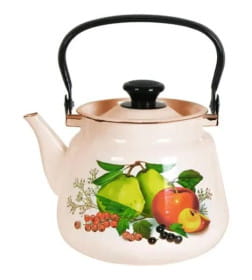Чайник эмалированный конический с металлической ручкой 3,5 л слоновая с декором 43504-132/6СлСД