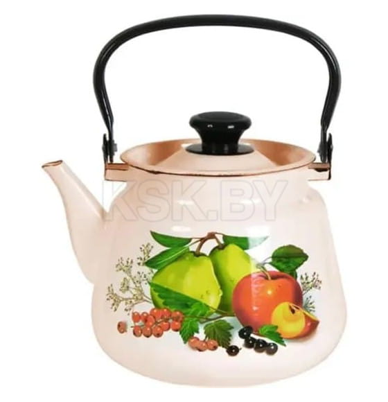 Чайник эмалированный конический с металлической ручкой 3,5 л слоновая с декором 43504-132/6СлСД (43504-132/6СлСД) 