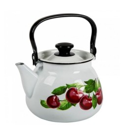 Чайник эмалированный конический с металлической ручкой 3,5 л белый/Вишневый сад 43504-132/6БлВШ