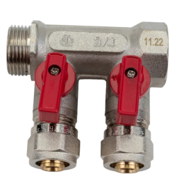 Коллектор резьбовой с кранами FM 3/4",1/2"х2 AQUALINK СС02424