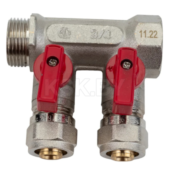 Коллектор резьбовой с кранами FM 3/4",1/2"х2 AQUALINK СС02424 (СС02424) 