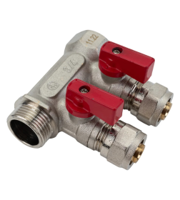 Коллектор резьбовой с кранами FM 3/4",1/2"х2 AQUALINK СС02424