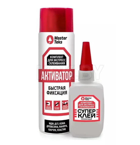 Супер-клей MasterTeks, комплект для экспресс склеивания, прозрачный, 400 мл + 100 г