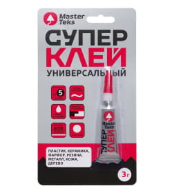 Супер-клей MasterTeks цианоакрилатный универсальный, прозрачный, 3 г