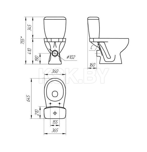 Унитаз напольный Cersanit FERRO нижний подвод. воды,горизонт. выпуск. сидение полипропилен.,  эконом слив 3/6 л, 1 сорт