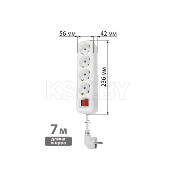 Удлинитель 4 гнезда, 7 метров, с/з, с выключателем, 16 А, 3680 Вт (белый) TDM НАРОДНЫЙ SQ1303-1428 (SQ1303-1428) 