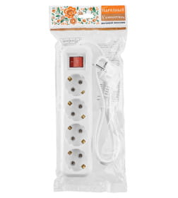 Удлинитель 4 гнезда, 7 метров, с/з, с выключателем, 16 А, 3680 Вт (белый) TDM НАРОДНЫЙ SQ1303-1428