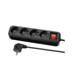 Удлинитель 4 гнезда, 3 метра, с/з, с выключателем, 10 А, 2300 Вт (черный) TDM НАРОДНЫЙ SQ1303-1126