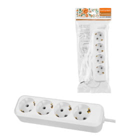 Удлинитель 4 гнезда, 3 метра, с/з, 16 А, 3680 Вт (белый) TDM НАРОДНЫЙ SQ1303-1406