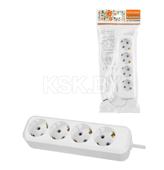 Удлинитель 4 гнезда, 3 метра, с/з, 16 А, 3680 Вт (белый) TDM НАРОДНЫЙ SQ1303-1406 (SQ1303-1406) 