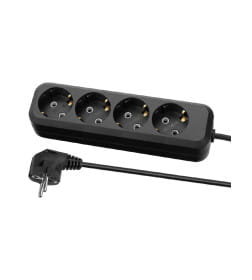 Удлинитель 4 гнезда, 1,5 метра, с/з, 10 А, 2300 Вт (черный) TDM НАРОДНЫЙ SQ1303-1055