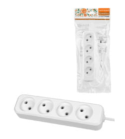 Удлинитель 4 гнезда, 1,5 метра, б/з, 10 А, 2300 Вт (белый) TDM НАРОДНЫЙ SQ1303-1315