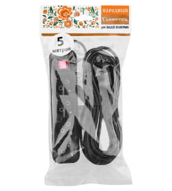 Удлинитель 4 гнезда, 5 метров, с/з, с выключателем, 10 А, 2300 Вт (черный) TDM НАРОДНЫЙ SQ1303-1127