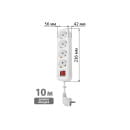 Удлинитель 4 гнезда, 10 метров, с/з, с выключателем, 10 А, 2300 Вт (белый) TDM НАРОДНЫЙ SQ1303-1109 (SQ1303-1109) 