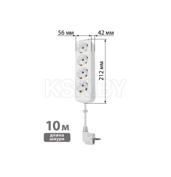 Удлинитель 4 гнезда, 10 метров, с/з, 16 А, 3680 Вт (белый) TDM НАРОДНЫЙ SQ1303-1409 (SQ1303-1409) 