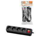 Удлинитель 4 гнезда, 1,5 метра, с/з, с выключателем, 10 А, 2300 Вт (черный) TDM НАРОДНЫЙ SQ1303-1125 (SQ1303-1125) 