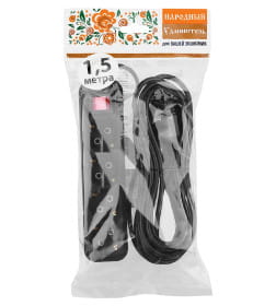 Удлинитель 4 гнезда, 1,5 метра, с/з, с выключателем, 10 А, 2300 Вт (черный) TDM НАРОДНЫЙ SQ1303-1125