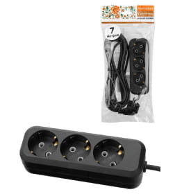 Удлинитель 3 гнезда, 7 метров, с/з, 10 А, 2300 Вт (черный) TDM НАРОДНЫЙ SQ1303-1053